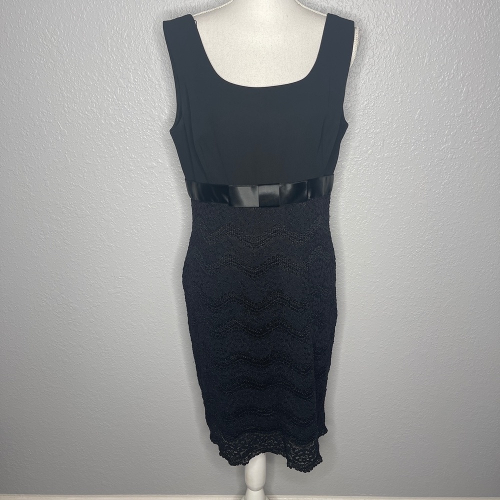 Black Dress with Satin belt and lace bottom